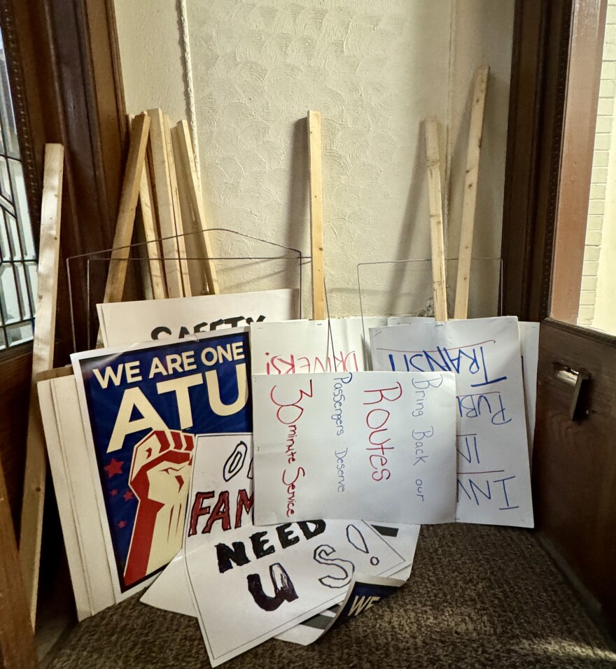 Picket signs from the ATU's most recent protest in front of MCTS's administration office