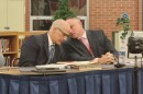 Pittston Area School District Solicitor Sam Falcone and Assistant Superintendent John Haas speak during Tuesday's school board meeting.