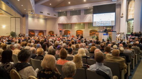 Not a seat is left unfilled at Temple Shalom's solidarity service on Friday, Nov. 2.