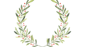 watercolor image of holly wreath - crossed at the bottom and open on top