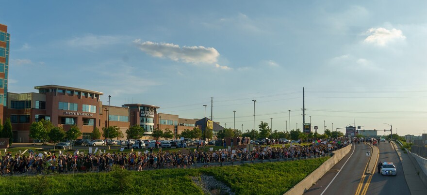 4 June 2020. Protesters march east on Eager Road to South Hanley Road.