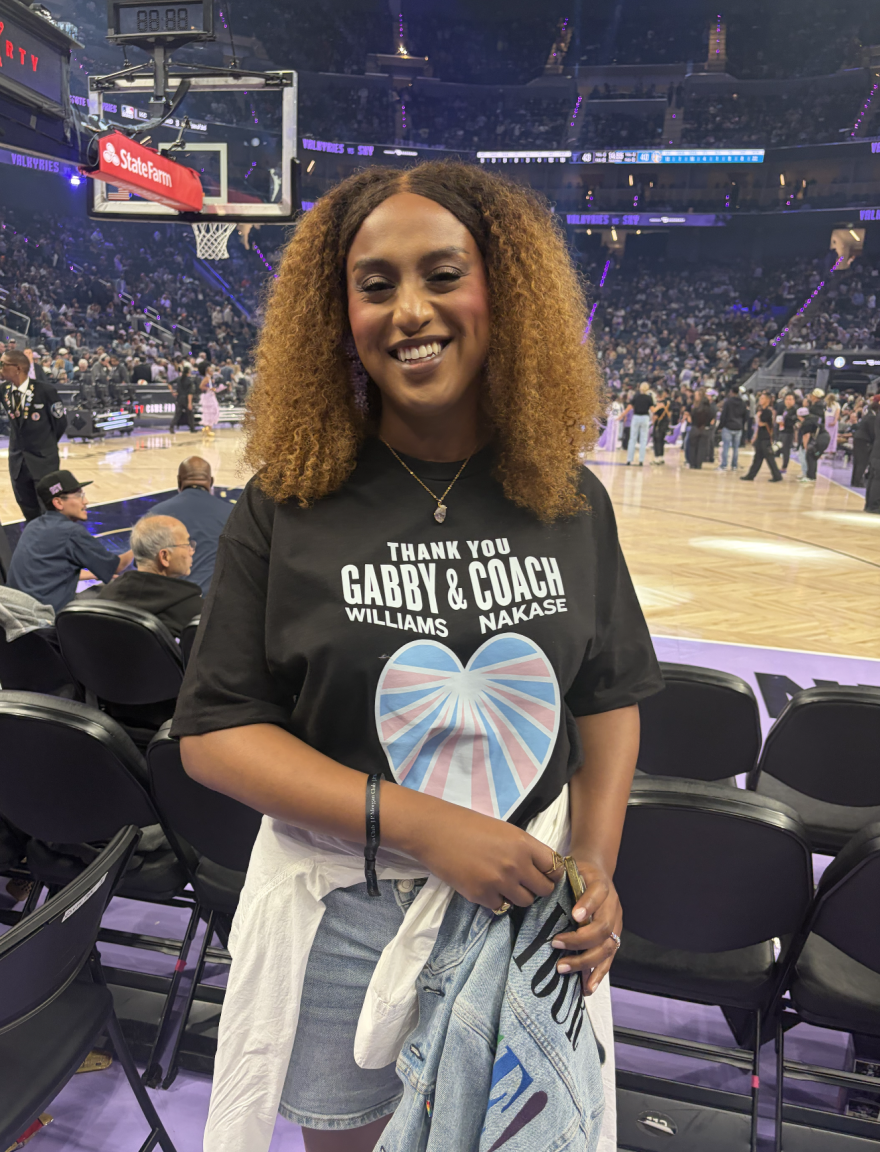 Local transgender community organizer, artist and politician Honey Mahogany - also a Valkyries fan - attended the August 12 home game at Chase Center.