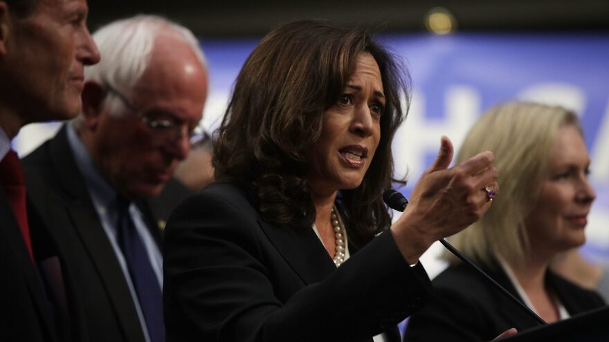 Sen. Kamala Harris, D-Calif., cosponsored Vermont Sen. Bernie Sanders' "Medicare for All" bill, along with several other 2020 candidates, when it was released in 2017. Her plan has some key differences with Sanders, including a larger role for private insurance and a higher threshold for taxing household income.