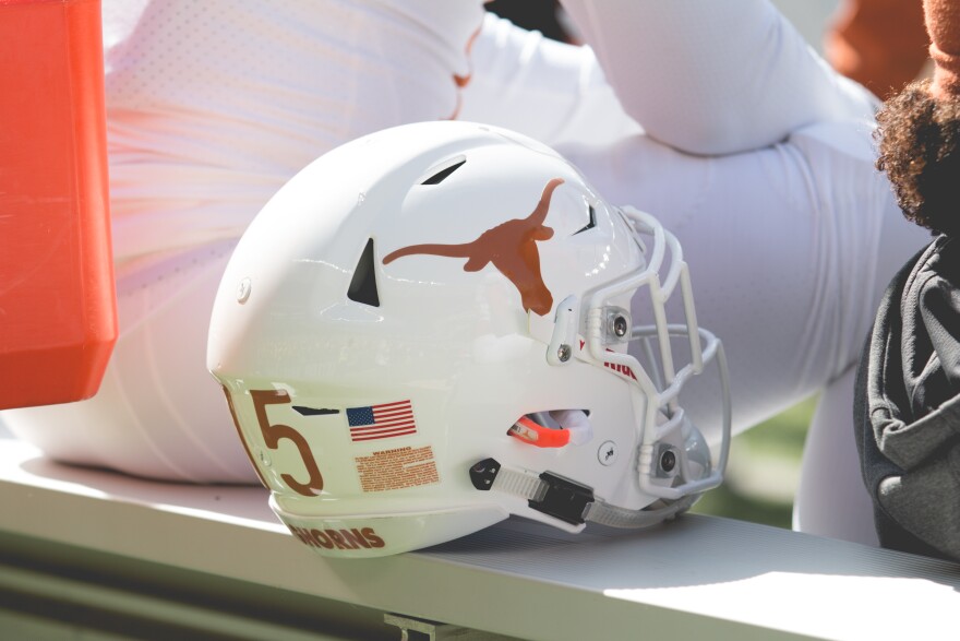 A UT Longhorns football helmet. 