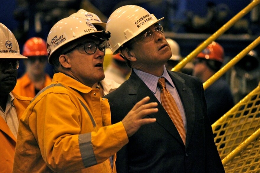 Gov. Rick Perry tours a steel mill in West Mifflin, Pa. before giving a speech there on Oct. 14.