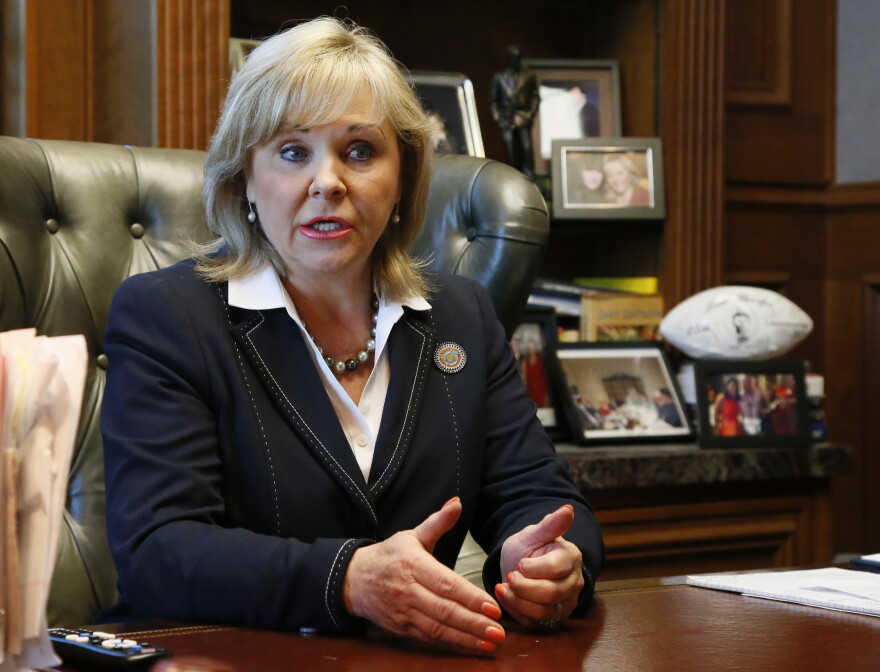 Gov. Mary Fallin responds to a question during an interview in Oklahoma City, Thursday, July 7, 2016. Fallin says she's had no direct contact with Donald Trump's presidential campaign about serving as his vice president.