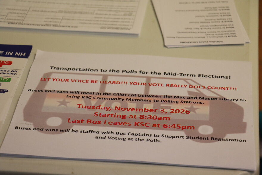 Voter information at Keene State College.