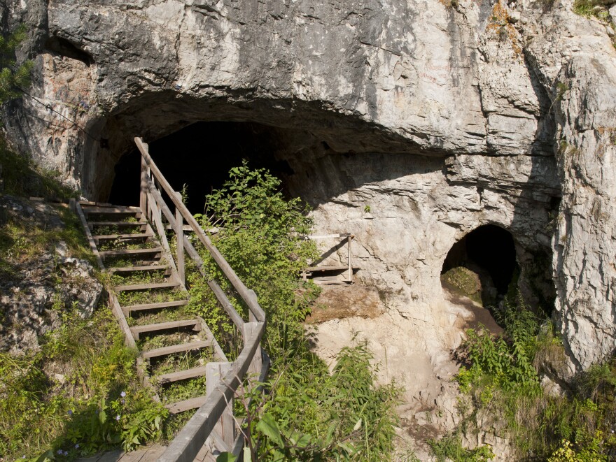 The entrance to the Denisova cave in southern Siberia.