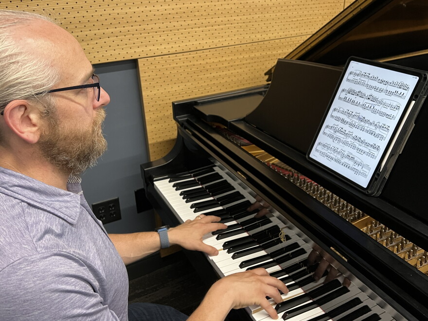 Zachary Ridgway plays music by Bach in the KPAC Performance Studio.