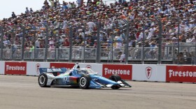 Team Penske driver Josef Newgarden comes out of Turn 1 during the Grand Prix of St. Petersburg in 2024.