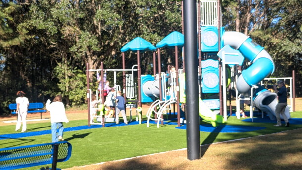 Students from nearby Canopy Oaks Elementary School fulfilled the day's physical activity requirement by giving the new playground equipment at Jackson View Park a thorough workout.