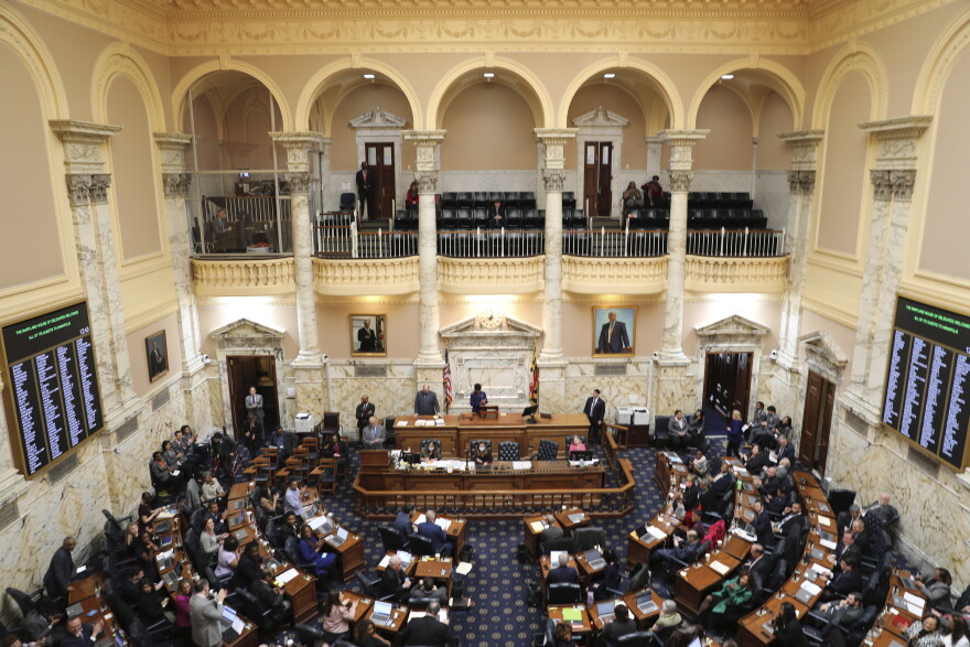 FILE - Maryland lawmakers in the House of Delegates work on Monday, March 18, 2024, in Annapolis, Md. Maryland lawmakers are convening for the last day of their legislative session. With a midnight Monday, April 8 deadline, lawmakers mostly will be putting finishing touches on priority legislation, such as a measure to help employees at the Port of Baltimore affected by the Francis Scott Key Bridge collapse. (AP Photo/Brian Witte, File)
