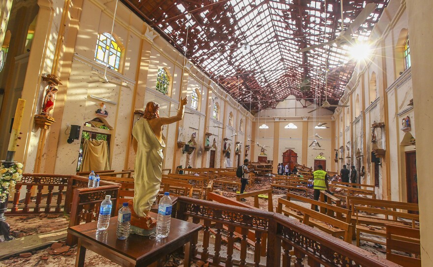 St. Sebastian's Church was targeted in a blast on Easter Sunday in Negombo, north of Colombo, Sri Lanka.