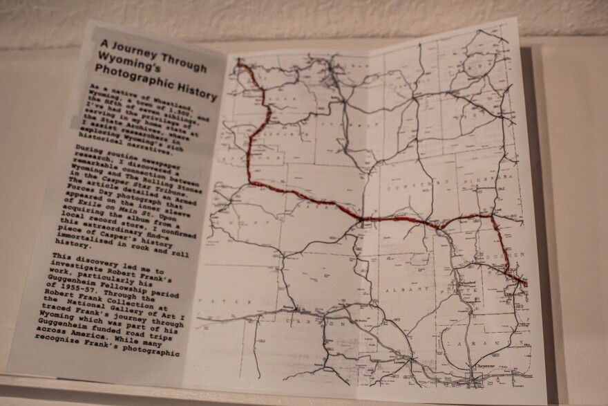Map depicting Robert Frank's route through the state of Wyoming (red line).