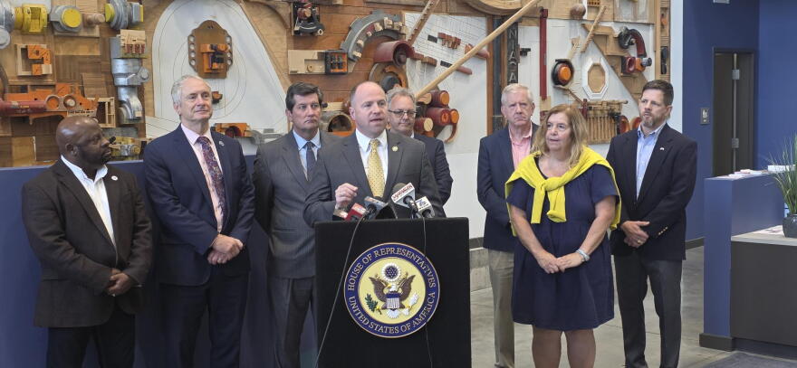 Congressman Tim Kennedy speaks at Northland Workforce Training Center in Buffalo on Sept. 22, 2026, during a press conference with local officials and manufacturers.