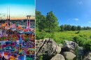 The Wisconsin State Fair (left) and a portion of Riveredge Nature Center's 10 miles of trails.