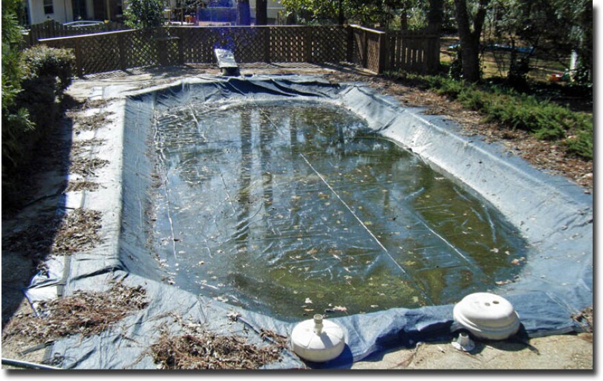 This pool cover filled with rainwater is a simplified example of a watershed, where all rain flows to a common point. But unlike most watersheds, this pool cover has no outlet or place for water to exit the watershed.