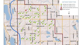 Consumers Energy map of the Lake Winds Energy Park in Mason County. Construction of access roads and turbine bases began in November 2011.
