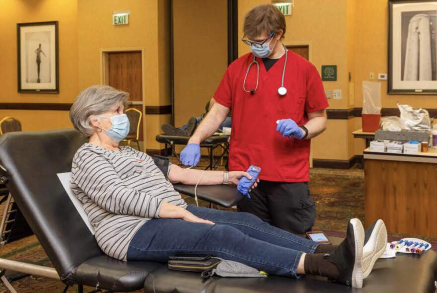 A February 2022 blood drive event at the Atrium-operated Embassy Suites by Hilton Kansas City International Airport in Kansas City, Missouri. (Business Wire/AP)