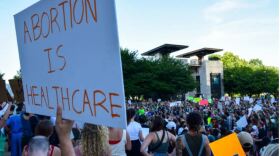 Demonstrators marched from the Tennessee State Capitol to the Metro Courthouse on Friday, June 24, 2022, to protest the U.S. Supreme Court ruling that ended federal abortion rights.