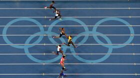 Runners compete during the Men's 100m Semi Final on Day 9 of the Rio 2016 Olympic Games at the Olympic Stadium in Rio de Janeiro, Brazil.