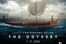 Movie poster for Christopher Nolan's The Odyssey. It features a Greek-style longboat in the ocean with Greek soldiers pulling oars and Odysseus at the helm. Some of the main actors are listed at the top of the poster and at the bottom it has the release date, July 17 2026.