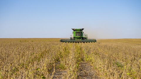 A combine harvests soybeans in northern Oklahoma.