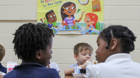 Kindergarteners eat lunch at Northwestern Elementary, part of Zachary Community Schools outside Baton Rouge. Due to federal funding cuts, the school can no longer afford to purchase beef locally.