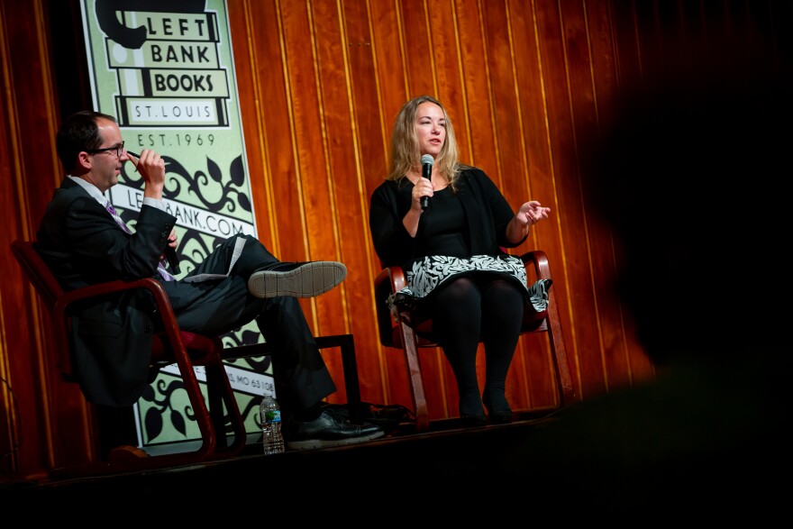 St. Louis Public Radio's Jason Rosenbaum speaks with Sarah Kendzior, author of the New York Times best-selling book, "They Knew: How a Culture of Conspiracy Keeps America Complacent," on Tuesday, Sept. 13, 2022, at The Ethical Society of St. Louis in Clayton.