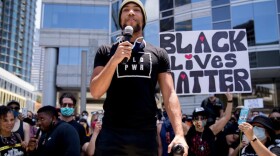 Kendrick Sampson participates in the Hollywood talent agencies march to support Black Lives Matter protests in June. (Rich Fury/Getty Images)