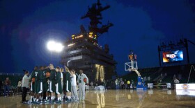 Hoops on an aircraft carrier. MSU will play North Carolina Chapel Hill tonight at 7 p.m. President Obama will attend.
