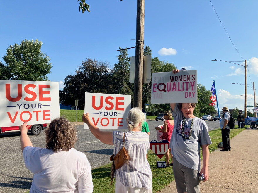 Protestors lined Brady Street on Women's Equality Day, Aug. 26, 2026.