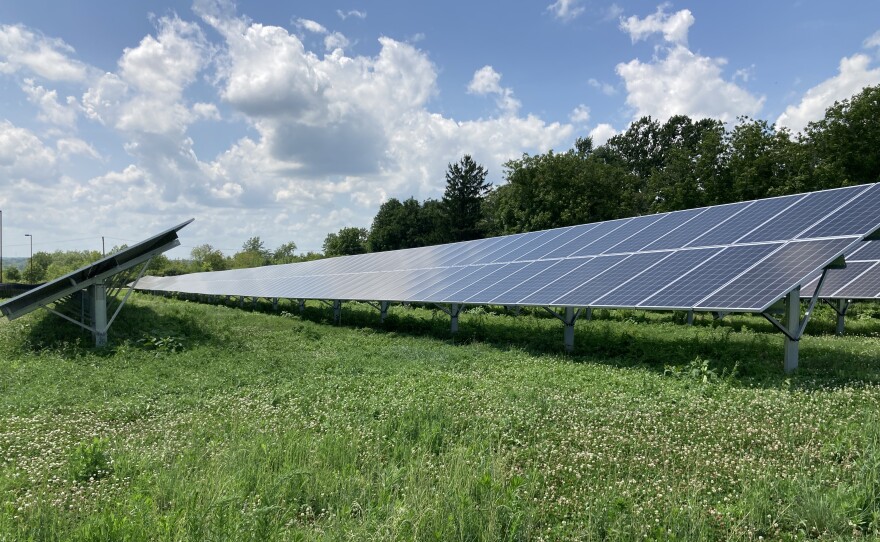 solar panels on grass and native prairie