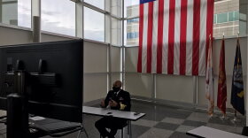 U.S. Surgeon General Dr. Jerome Adams tweeted out this photo of him speaking with reporters on a remote conference call Saturday, after a virtual meeting with Gov. Mike DeWine.