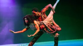 Mary and Joseph, portrayed by Jeffery Cason and Keyona Omega, perform a duet, dancing and singing “My Way’s Cloudy.” (Photo by Trish Rosales, courtesy of Brévo Theatre)