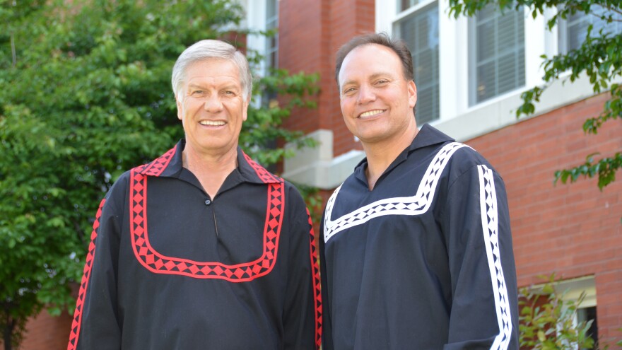 Chief Gregory Pyle (left) and Assistant Chief Gary Batton stand in front of the Choctaw Nation of Oklahoma's Capitol building in Tuskahoma, Okla.