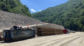 Some of the concrete barriers being put into place as part of the I-40 reconstruction in the Pigeon River Gorge, as seen on Wednesday, May 20, 2026.