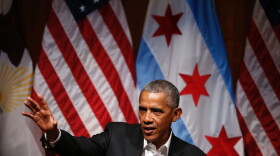 Former President Barack Obama speaks at a forum at the University of Chicago in Chicago on April 24, 2017. (Jim Young/AFP/Getty Images)