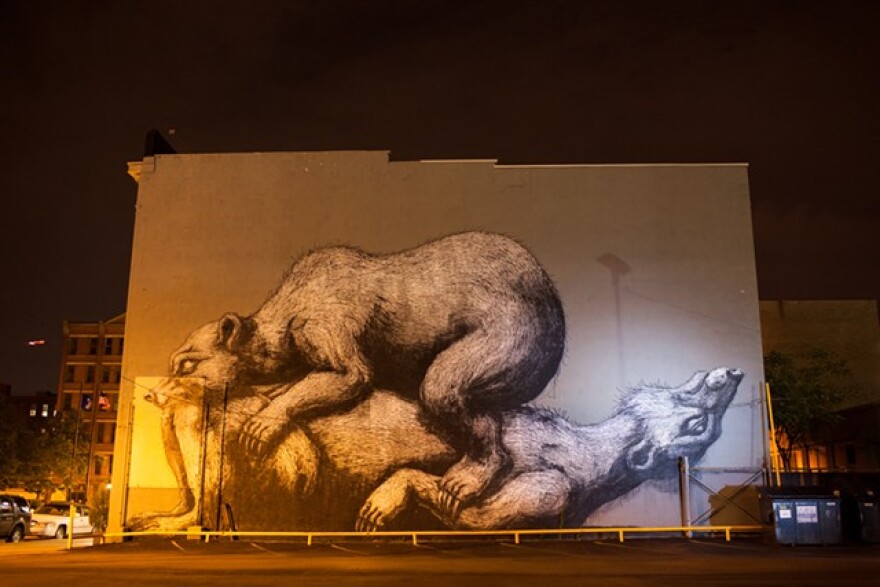 Belgian artist ROA painted a much-maligned mural, "Sleeping bears," on St. Paul Street in 2021. The mural was vandalized in July 2021.