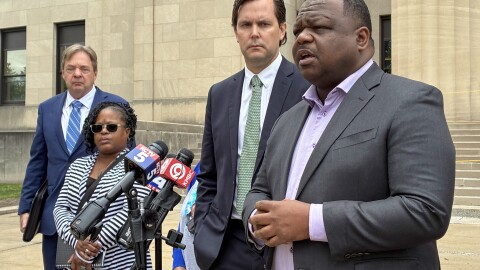 Erica Adair, Charles Adair's sister, and lawyers representing his family spoke outside the Wyandotte County courthouse after viewing body camera footage of the moments leading up to his death for the first time.
