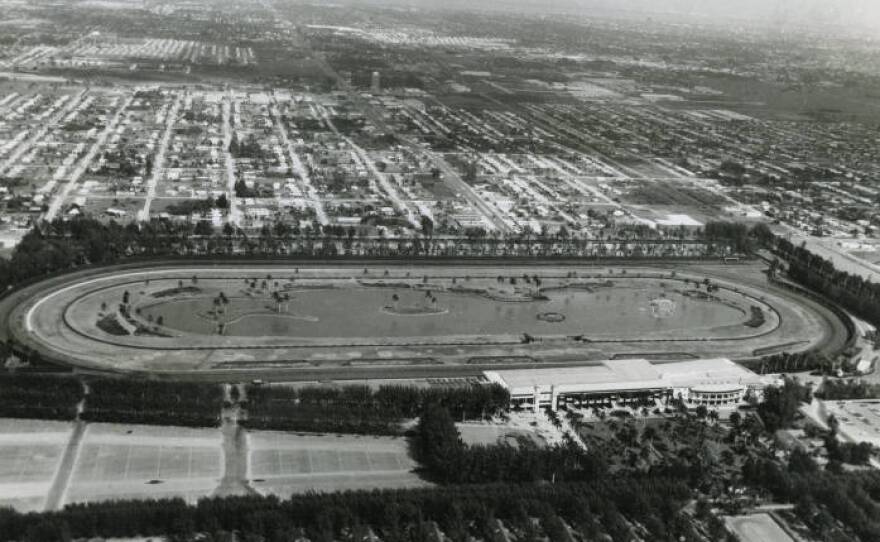 Aerial view of Hialeah Park Racetrack, 1955.