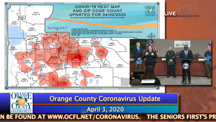 Orange County Mayor Jerry Demings speaks to media on Friday April 3rd. Image: Orange TV