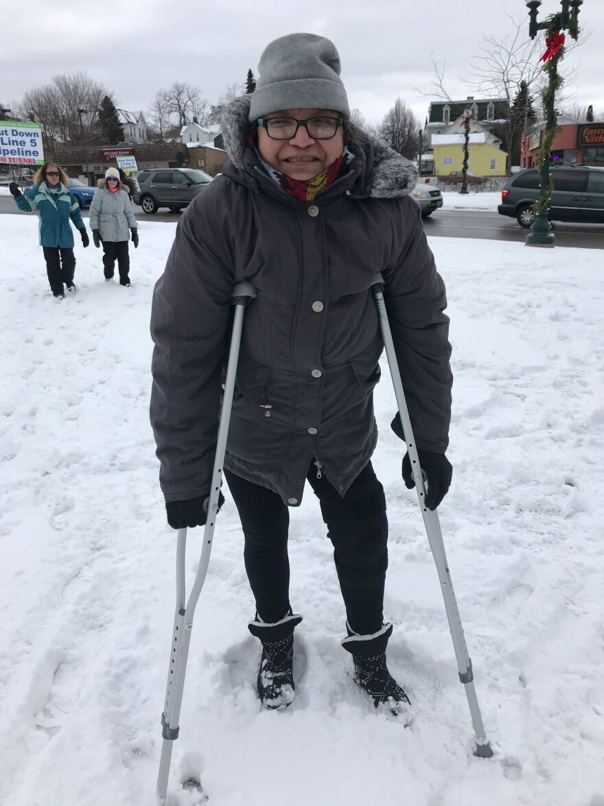 Jannan Cornstalk, a citizen of the Little Traverse Bay Bands of Odawa Indians, organized the demonstration. She showed up despite a broken bone and torn ligament.