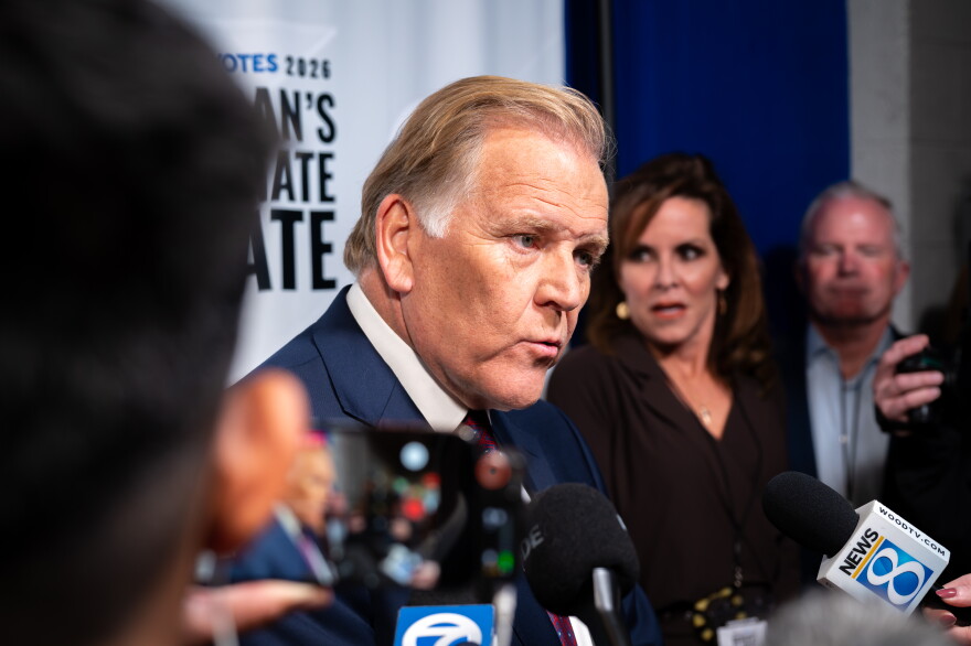 Republican U.S. Senate candidate Mike Rogers speaks to reporters after a debate with his Democratic opponent, Abdul El-Sayed, on Wednesday, October 22, 2026.