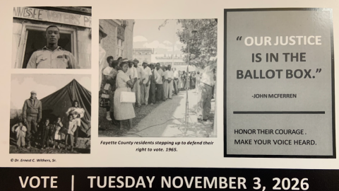 This is one of more than 5,000 postcards mailed to residents in majority-Black neighborhoods in Memphis urging them to vote. They were mailed by former volunteers with the West Tennessee Voters Project, a 1960s civil rights initiative.