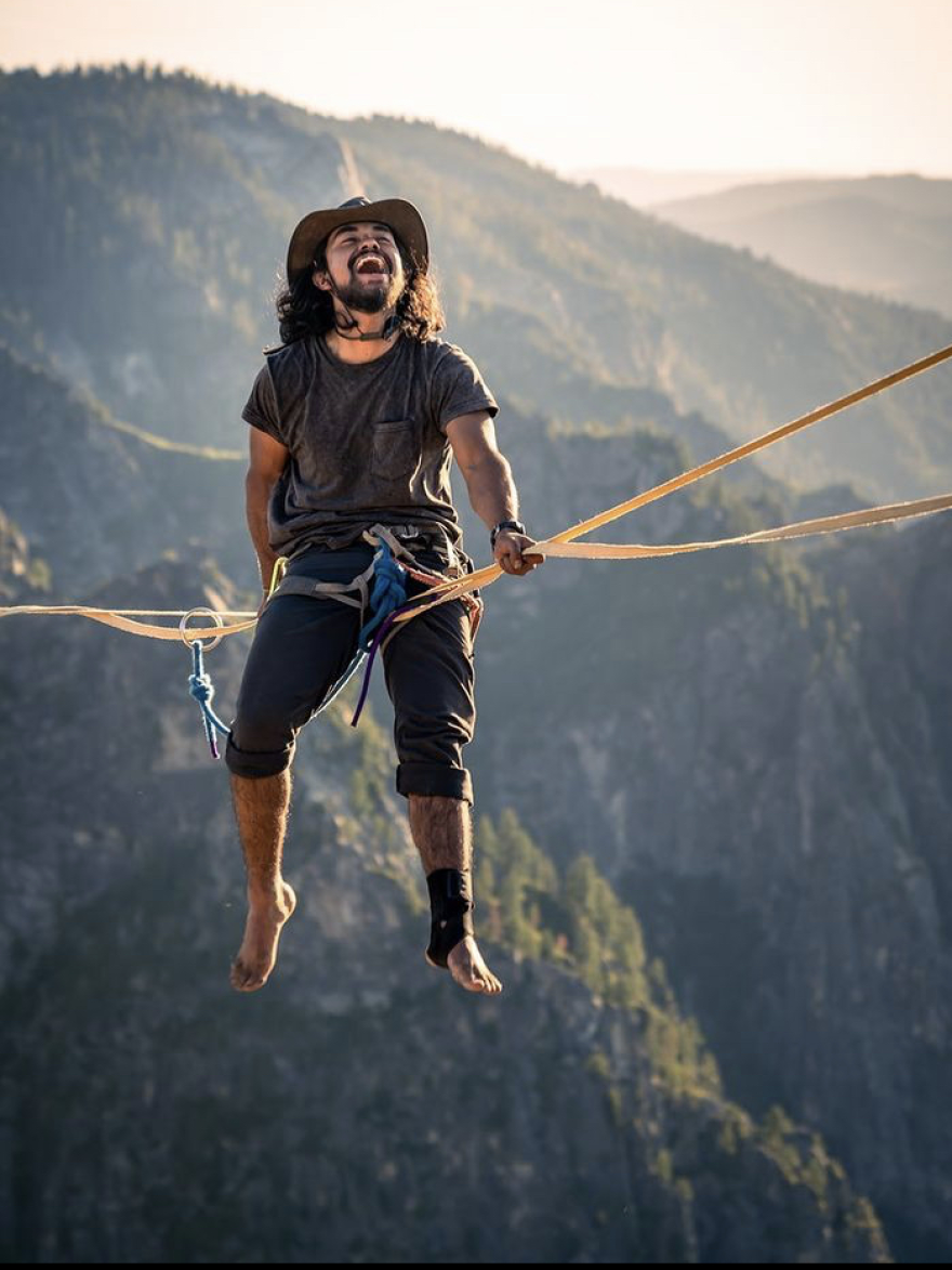 Daniel, pictured after walking across the gap for the first time.