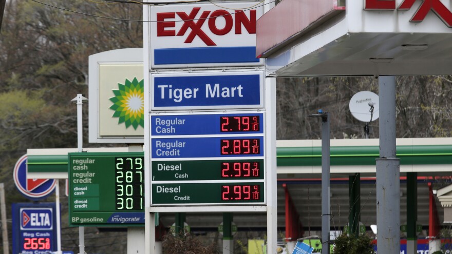 Gas stations display the price of gasoline in Englewood, N.J., on April 30.