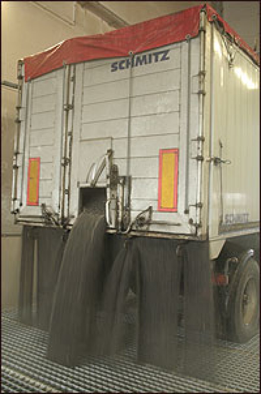 A truck unloads rapeseed at Bio-Ölwerk Magdeburg, a biodiesel producer in Germany.