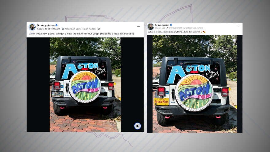 Two posts on X tell two different stories. The photo on the left is an authentic post from Governor candidate Amy Acton (D) and the one on the right is an AI-altered photo posted on X by the Ohio GOP.