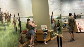 A family looks at exhibits at the Lewis & Clark Interpretive Center on August 13, 2024. (Bret Hayworth, Siouxland Public Media News)